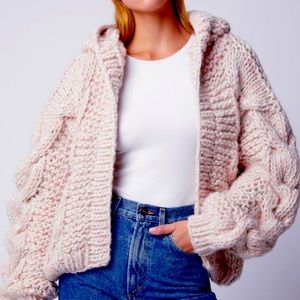 I Love Mr. Mittens Oversized Chunky Wool Cardigan Sweater Hooded